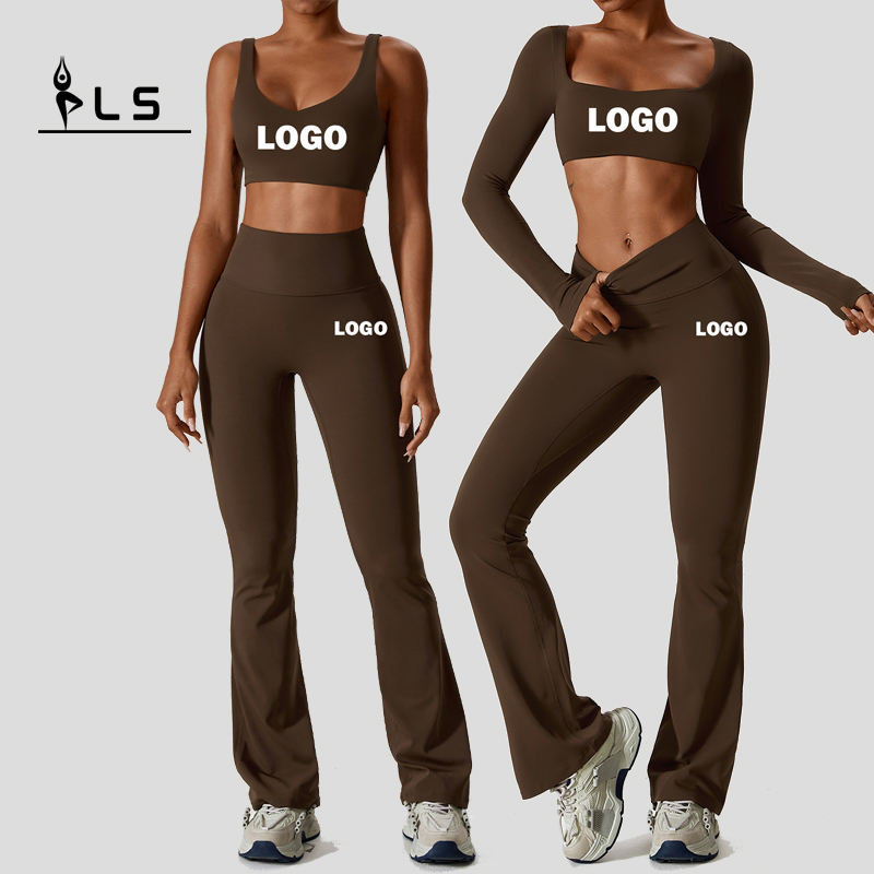 SC9272 Seturi de yoga Fitness Femei 2023 Sport cu mânecă lungă Sport Bra Sport Sport Pantaloni din două piese Leggings Flare Set de uzură