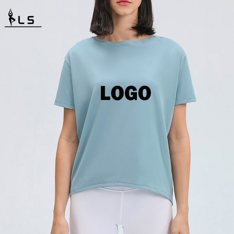 SC10266 Logo personalizat Yoga cămașă Tricou Antrenament Pullover Yoga Cămașă cu mânecă scurtă Sport Yoga Antrenament liber tricou rapid uscat femei