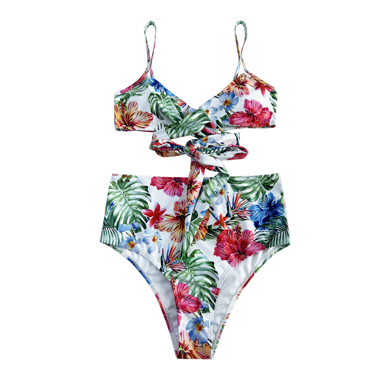 Costum de baie din două piese cu stil etnic floral