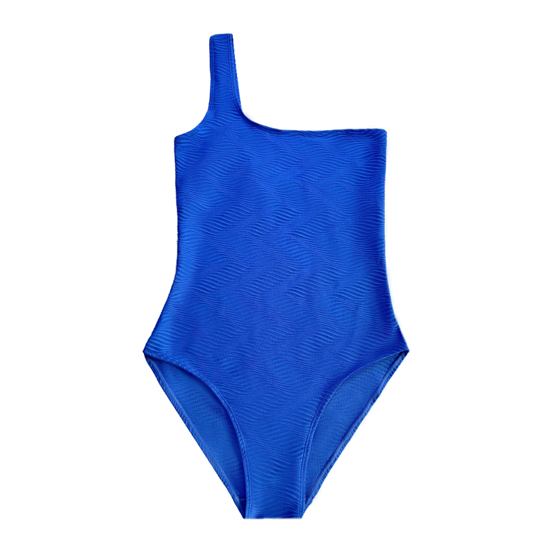 Costum de baie special cu un model albastru cu un singur umăr