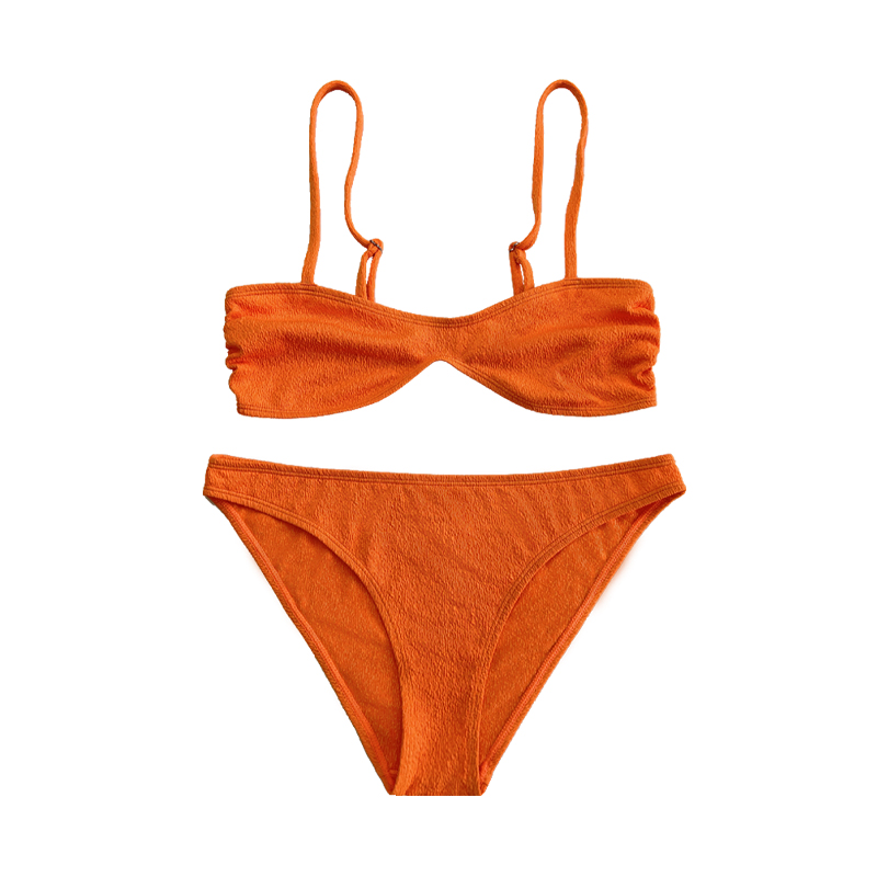 Costum de baie al cataramei split din țesătură portocaliu